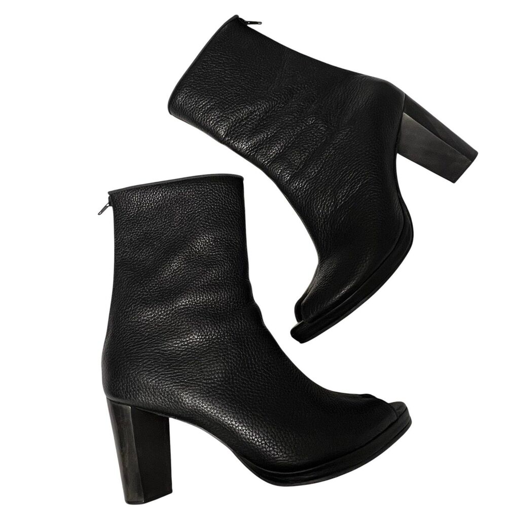 Calleen Cordero Tatiana Leather Peep-toe Boots Wood Heels Black Women’s Size 10 - Picture 5 of 10